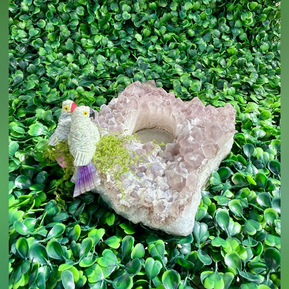 Parrot pair on Amethyst Tea light holder